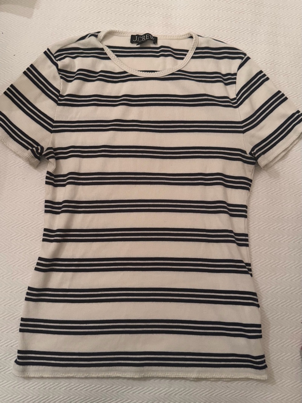 J. Crew Cream and Black Striped Short Sleeve Tee